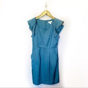 Ann Taylor LOFT Flutter Sleeve Sheath Teal Dress